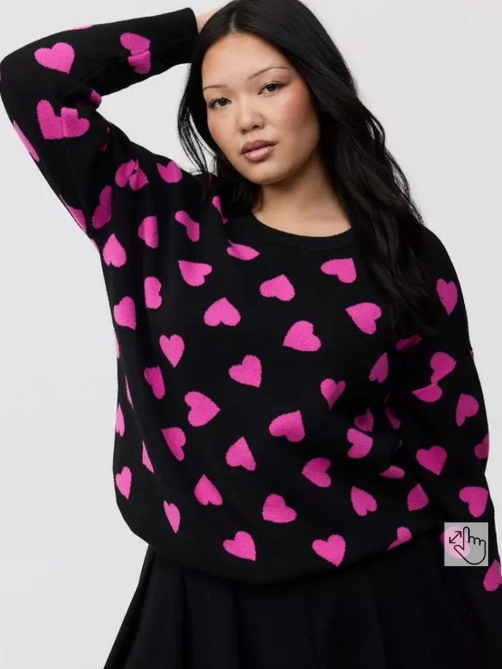 Torrid Black Pink Heart Luxe Cozy Pullover Sweater Size 1 1X - Picture 2 of 5